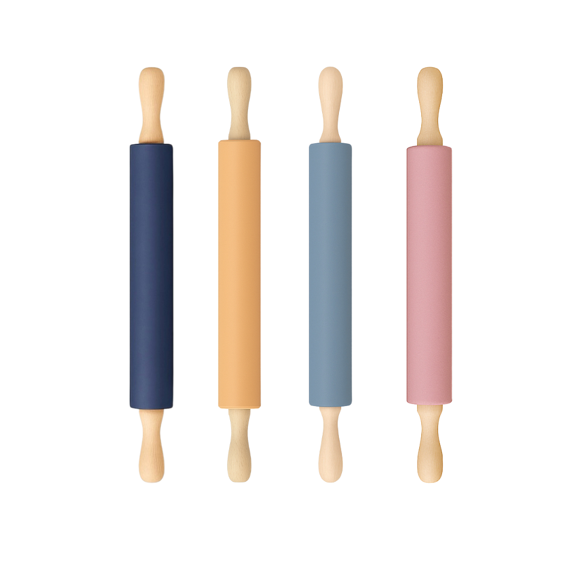 Loomie rolling pin with wooden handles and smooth cylindrical surface for baking and dough rolling tasks.